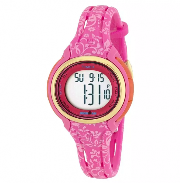 Jam digital dengan aksen bunga-bunga